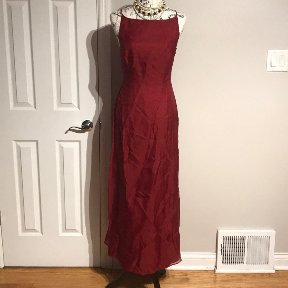 👹NWT Ann Taylor 100% Silk Vintage Y2K Coastal Overlay Evening Maroon vibrant